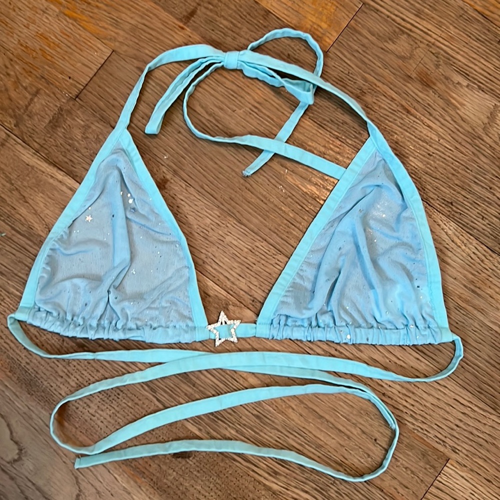 Blue Glitter Rave Bikini Top